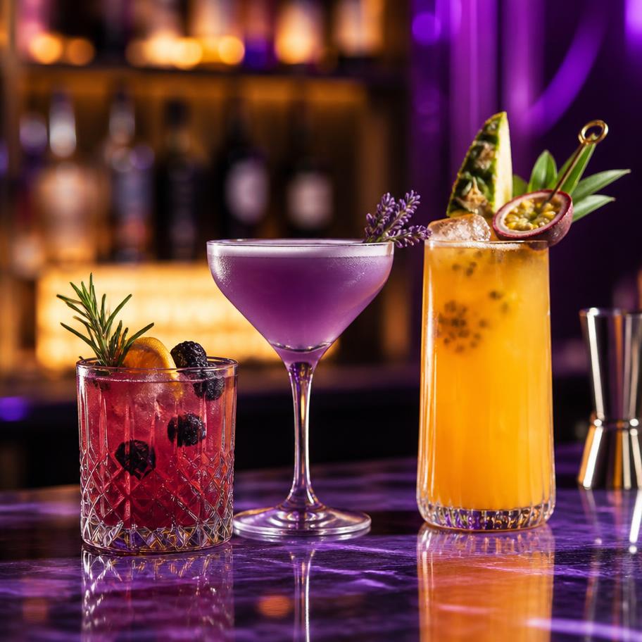 Cocktails et jus frais sur le bar du restaurant