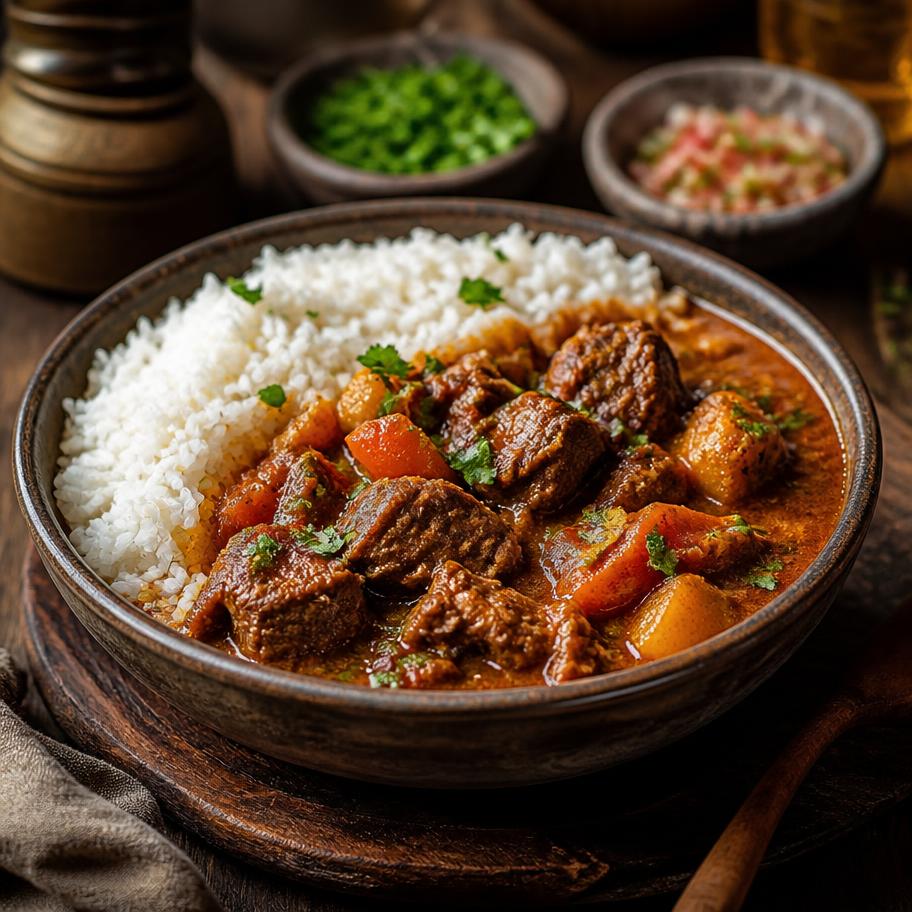 Ragoût traditionnel servi avec du riz